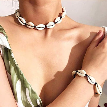 Kaklo vėrinio ir apyrankės rinkinys - Kriauklės